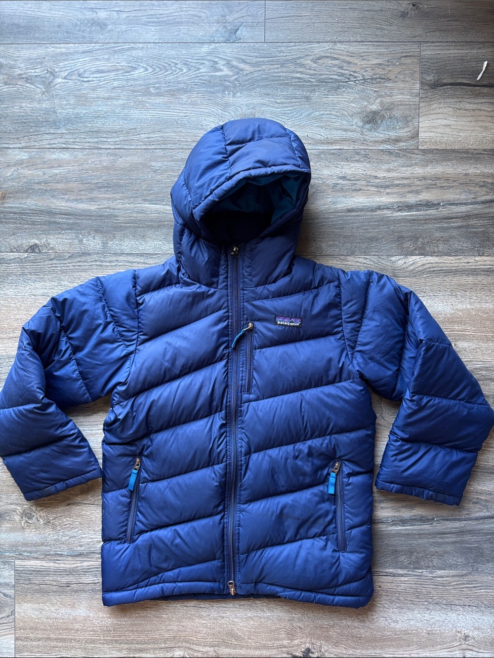 Patagonia Blue Hooded Kids Down filled Puffer Jacket